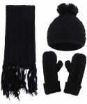Skullies & Beanies Women Lady Winter 3PC Cable Knit Beanie Hat Gloves and Scarf Set - Black - CE18IM6Q6N7 $27.10