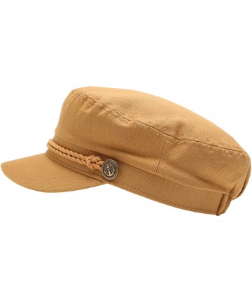 Newsboy Caps Women's 100% Cotton Mariner Style Greek Fisherman's Sailor Newsboy Hats with Comfort Elastic Back - Tan - CQ18UN...