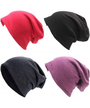 Skullies & Beanies Soft Cotton Slouchy Stretch Beanie Hat Hipster- 4 or 2 Pack of Baggy Chemo Hats for Men and Women - Set 4 ...