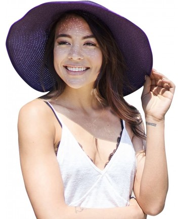 Sun Hats Women Mens UPF 50+ Wide Brim Starw Sun Hat Roll Up Panama Fedora Beach Hat - Purple - CZ18E3C627O $21.74