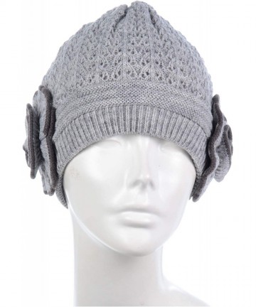 Skullies & Beanies Womens Warm Lined Flower Cable Knit Winter Beanie Hat Retro Chic Many Styles - H5247gray - CE12MZPD9JJ $22.46