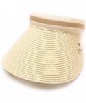 Visors Women's Summer Foldable Straw Sun Visor w/Cute Bowtie UPF 50+ Packable Wide Brim Roll-Up Visor Beach Hat - CK18X7MR9EX...