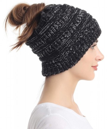 Skullies & Beanies Ponytail Messy Bun Beanie Tail Knit Hole Soft Stretch Cable Winter Hat for Women - CN18X2I04KG $30.59