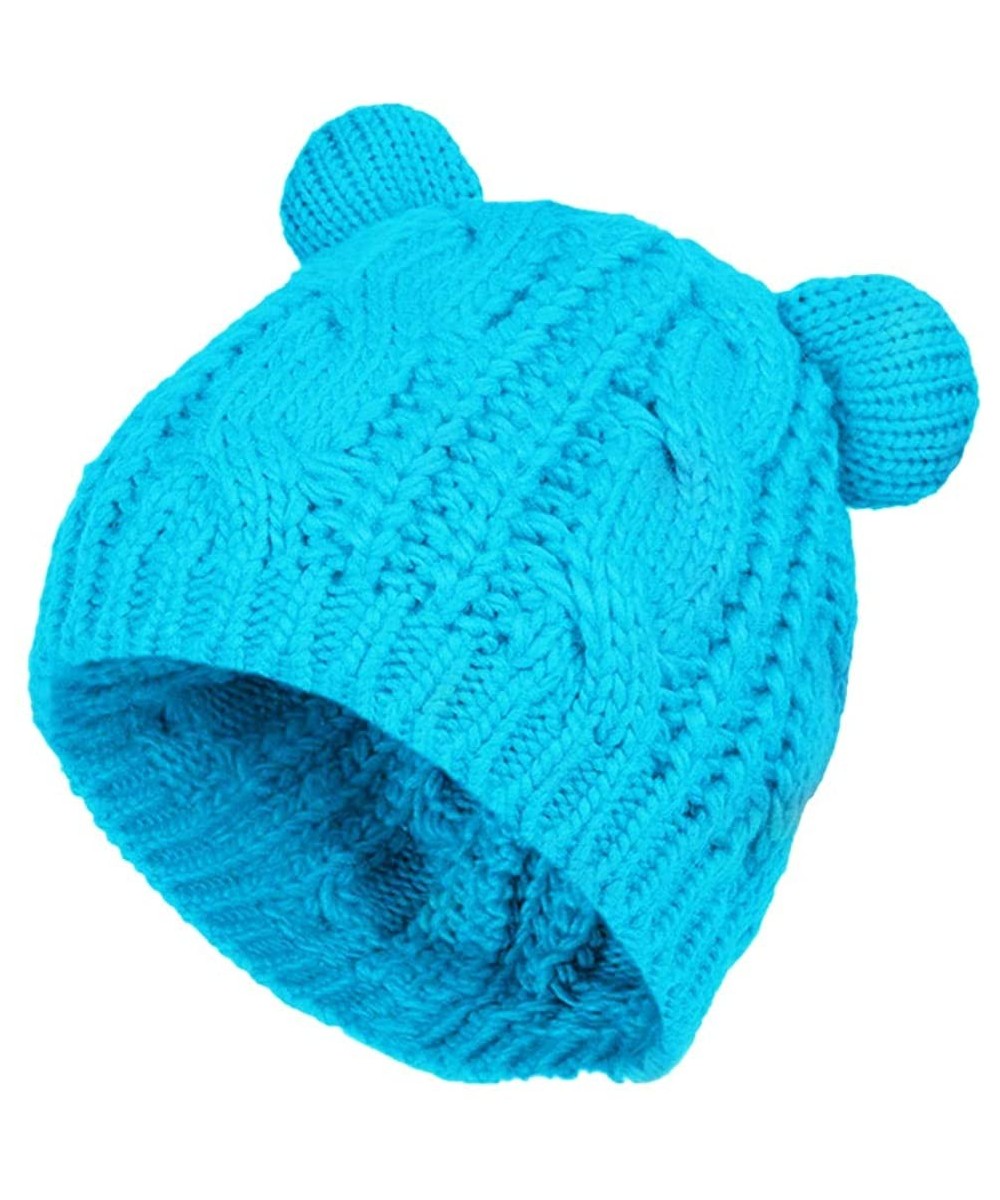 Skullies & Beanies Cute Knitted Bear Ear Beanie Women Winter Hat Warmer Cap - Sky Blue - CX18QIGK55H $16.35