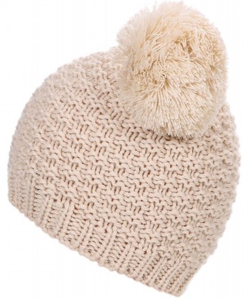 Skullies & Beanies Women's Winter Cable Knit Pompom Ski Snowboard Beanie Hat - Double Poms_beige - CX129WIDVK3 $20.41