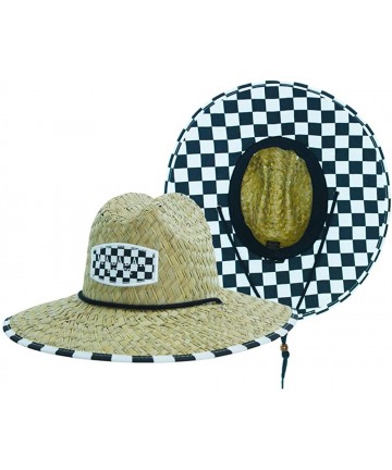 Sun Hats Men's Straw Hat with Fabric Pattern Print Lifeguard Hat- Beach- Gardening- Pool- and Outdoors - C218AUUMZ3I $57.79
