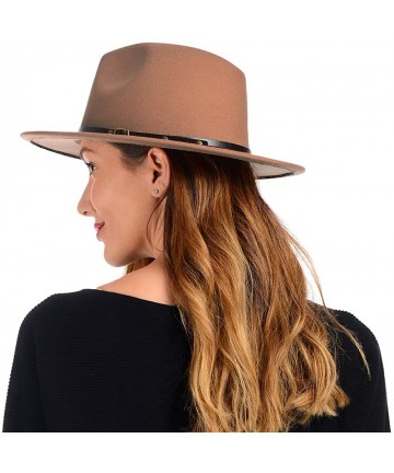 Fedoras Belt Buckle Fedoras Women Hat Wide Brim Trilby Jazz Hats Classic Mens Manhattan Hats - Dark-camel - CV18ATS87OX $20.26