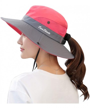 Sun Hats Women's Outdoor UV Protection Foldable Mesh Wide Brim Beach Fishing Hat - Watermelon Red - C418CK4DDO7 $18.03