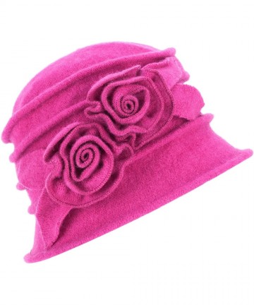Skullies & Beanies 1920s Gatsby Womens Flower Wool Warm Beanie Bow Hat Cap Crushable A287 - Hot Pink - CV1263WXZF7 $20.57
