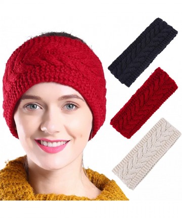 Cold Weather Headbands Fleece Lined Warm Cable Knit Winter Headband for Women Head wrap Ear Warmer - Set of 3(black&beige&win...
