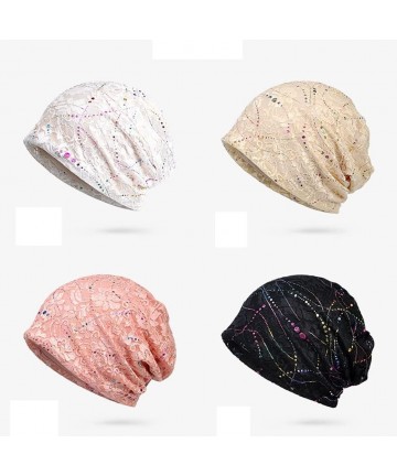 Headbands Lace Floral Beanie Hat Diamonds Beads Chemo Cap Soft Comfort Chic Slouchy Hats for Women - Diamonds Beige - CY18H39...