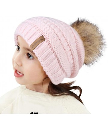 Skullies & Beanies Kids Girls Boys Winter Knit Beanie Hats Faux Fur Pom Pom Hat Bobble Ski Cap Toddler Baby Hats 1-6 Years Ol...