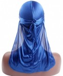 Skullies & Beanies Unisex Men Women Fashion Soft Silk Pirate Cap Solid Muslim Turban Durag Bandana Headwear - Royal Blue - CA...