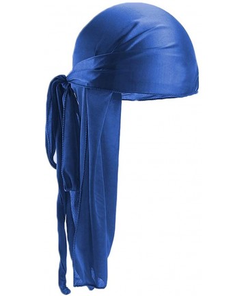 Skullies & Beanies Unisex Men Women Fashion Soft Silk Pirate Cap Solid Muslim Turban Durag Bandana Headwear - Royal Blue - CA...