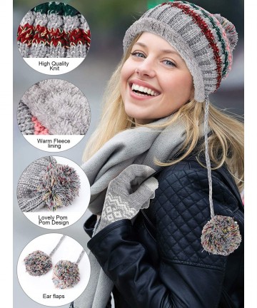 Skullies & Beanies 3 Pieces Fleece Lined Hat Knitted Scarf Touchscreen Gloves for Women Winter Favors - Gray - CV18AA846HZ $1...