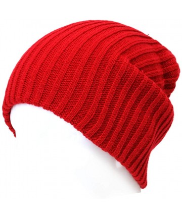 Skullies & Beanies Stretch-fit Ribbed Knit Beanie Skull Winter Hat Sports Running Beanies - Red - C118K36N5O7 $13.98