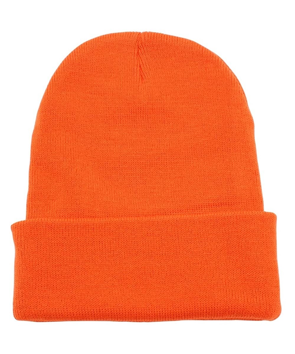 Skullies & Beanies Beanie Men Women - Unisex Cuffed Plain Skull Knit Hat Cap - Orange - CS12N1E486D $11.75