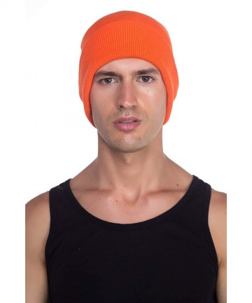 Skullies & Beanies Beanie Men Women - Unisex Cuffed Plain Skull Knit Hat Cap - Orange - CS12N1E486D $11.75