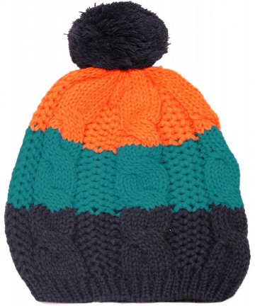 Berets Warm Winter Ski Stripe Pompom Crochet Knit Beanie Beret Cap Hat - Navy - C611N3HBK9T $11.29