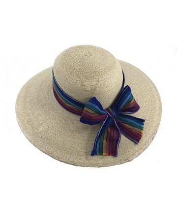 Sun Hats The Original DAMA Lady's Moreno Palm Straw Sun Hat - Natural W/ Blue/Rainbow Bow - CE184NIX9NW $59.33