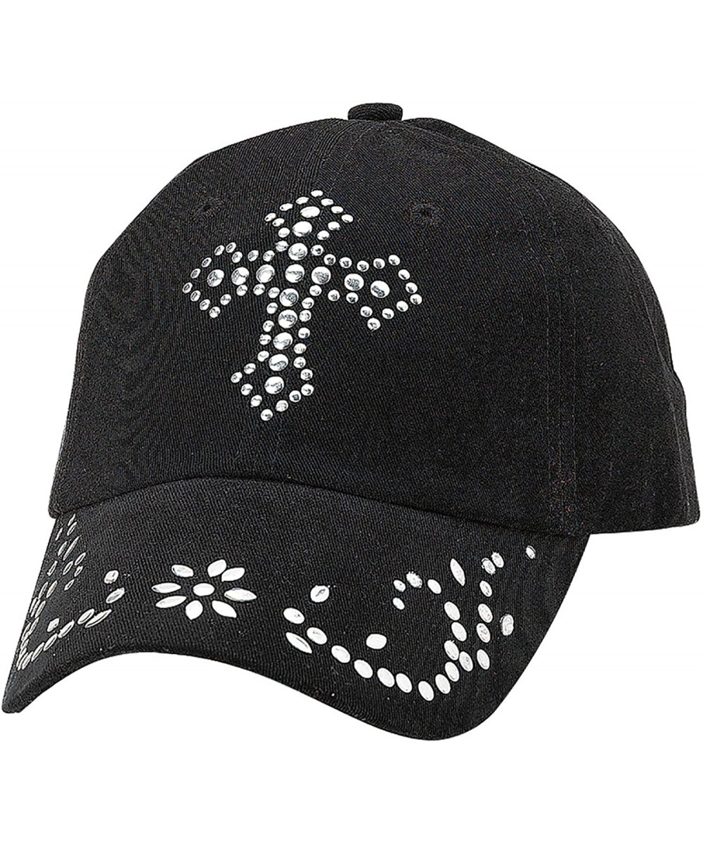 Baseball Caps Women's Nailhead Cross Cap- Black- OS - C411I69P8VF $43.60