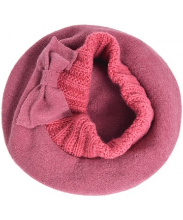 Berets Women's 100% Wool Bucket Hat Felt Cloche Beret Dress Winter Beanie Hats - Beret-pink - CE18X760SDC $17.98