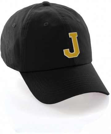 Baseball Caps Customized Letter Intial Baseball Hat A to Z Team Colors- Black Cap White Gold - Letter J - C818ET5ZEN7 $17.44