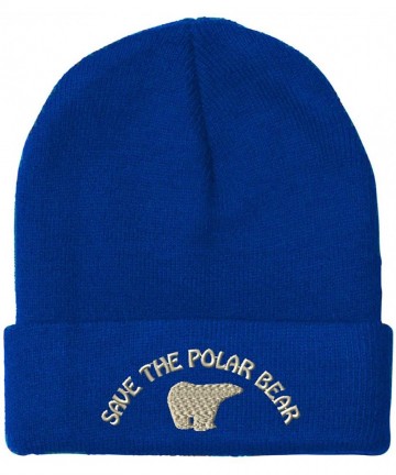 Skullies & Beanies Save The Polar Bear Embroidered Unisex Adult Acrylic Beanie Winter Hat - Royal Blue- One Size - CO18L5YXCL...