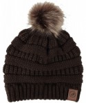 Skullies & Beanies Cable Knit Ribbed Pom Beanie Winter Hat Slouchy Cap HZP0030 - Brown - C218L846922 $17.72
