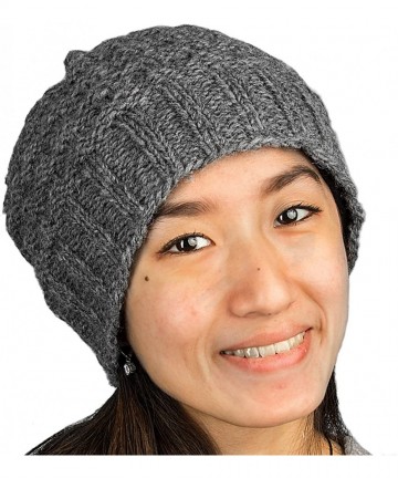 Skullies & Beanies 100% Wool Warm Winter Hat Fleece Inside Women Beanie Pom Pom Skull Snow - Grey Beanie - CY188TDQR0U $23.51