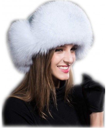Bomber Hats Womens Winter Hat Genuine Fox Fur Russian Hats Lei Feng hat - Blue Fox - CP18LUW6N80 $42.25