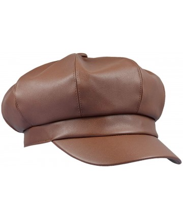 Newsboy Caps Newsboy Hat-Plain Cabbie Visor Beret Gatsby Ivy Caps for Women - L-brown(pu Leather Style 2) - CG18KKLALUW $25.54