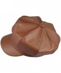 Newsboy Caps Newsboy Hat-Plain Cabbie Visor Beret Gatsby Ivy Caps for Women - L-brown(pu Leather Style 2) - CG18KKLALUW $18.15