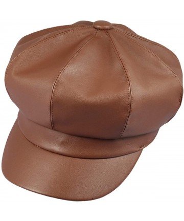 Newsboy Caps Newsboy Hat-Plain Cabbie Visor Beret Gatsby Ivy Caps for Women - L-brown(pu Leather Style 2) - CG18KKLALUW $18.15