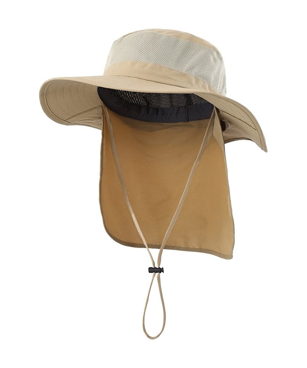 Sun Hats Outdoor UPF50+ Mesh Sun Hat Wide Brim Fishing Hat with Neck Flap - Khaki - C218DRYI6L3 $25.37