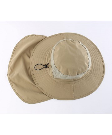 Sun Hats Outdoor UPF50+ Mesh Sun Hat Wide Brim Fishing Hat with Neck Flap - Khaki - C218DRYI6L3 $25.37