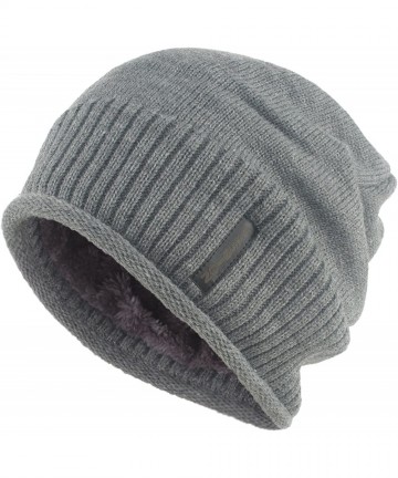 Skullies & Beanies Winter Slouchy Baggy Solid Knit Beanie Hat Fur Lined Skull Ski Cap - Gray - C812N69X8DC $17.89