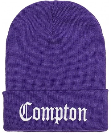 Skullies & Beanies 3D Embroidered Compton Warm Knit Beanie Cap Yupoong - Purple - CF120S59JX7 $19.49