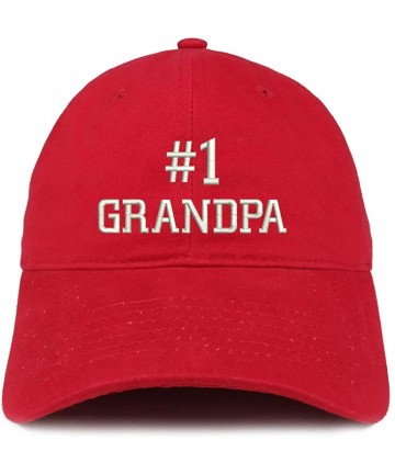 Baseball Caps Number 1 Grandpa Embroidered Soft Crown 100% Brushed Cotton Cap - Red - C4184UUSELR $23.47