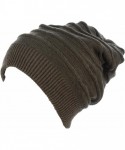Skullies & Beanies Winter Womens Fashion Bun Ponytail Fleece Lined Slouchy Knit Beanie Hat - Heather Olive Stripes - CD18AD0U...