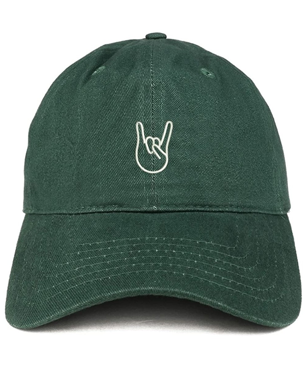 Baseball Caps Rock On Embroidered Dad Hat Adjustable Cotton Baseball Cap - Hunter - CW185HN252C $23.13
