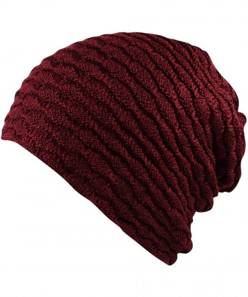 Skullies & Beanies Premium Unisex Slouch Beanie Ribbed Knit Winter Hat Warm Thick Faux Fur Fleece Lining - Style 1 - Maroon -...
