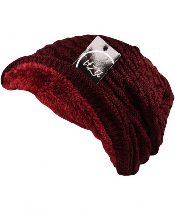 Skullies & Beanies Premium Unisex Slouch Beanie Ribbed Knit Winter Hat Warm Thick Faux Fur Fleece Lining - Style 1 - Maroon -...
