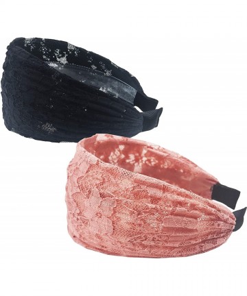 Headbands Gorgeous Wide Floral Lace Gathered Hard Headband - 2 Pack-a - CN18WY7LL5U $23.96