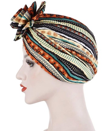 Skullies & Beanies Shiny Flower Turban Shimmer Chemo Cap Hairwrap Headwear Beanie Hair Scarf - Orange1 - C118Z2NNHMD $12.95