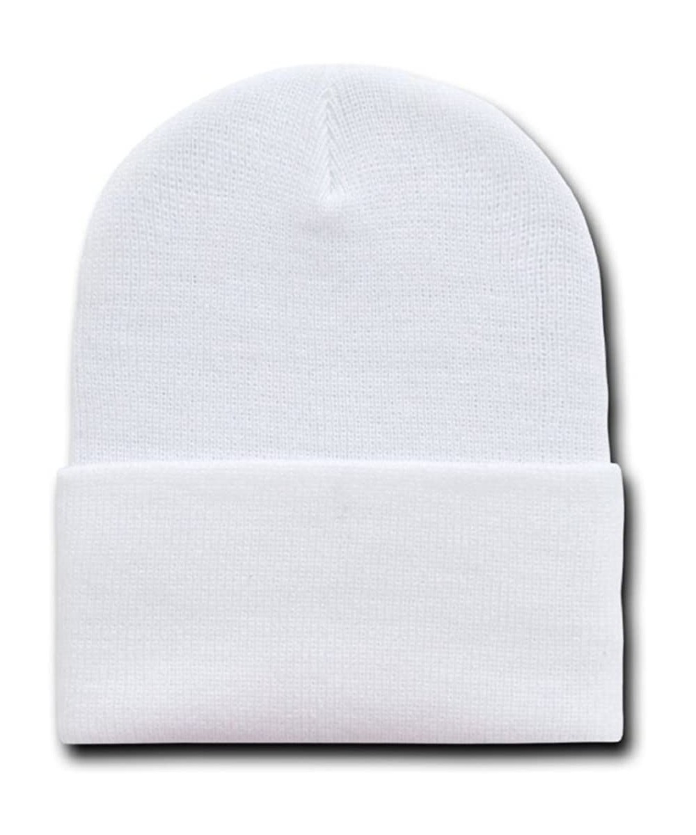 Skullies & Beanies 12 Inch Long Cuffed Knit Beanie Cap (One Size- White) - CW110DKZBML $11.35