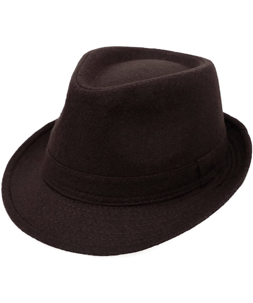 Fedoras Men Women's Classic Wool Blend Structured Fedora Hat - Brown Gatsby Fedora - CN180D543Y8 $27.89
