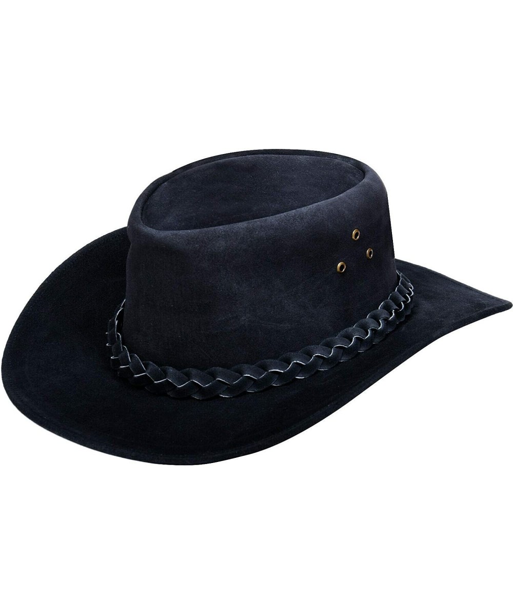 Cowboy Hats Australian Unisex Western Style Cowboy Outback Real Suede Leather Aussie Bush Hat - Black - CV18QNWYKHA $51.75