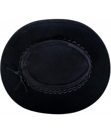Cowboy Hats Australian Unisex Western Style Cowboy Outback Real Suede Leather Aussie Bush Hat - Black - CV18QNWYKHA $51.75