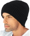 Skullies & Beanies Men's Wool Blend Knit Beanie- Soft & Warm Velour Fleece Lined - Basketweave - Black - CE12MZO36TN $22.38